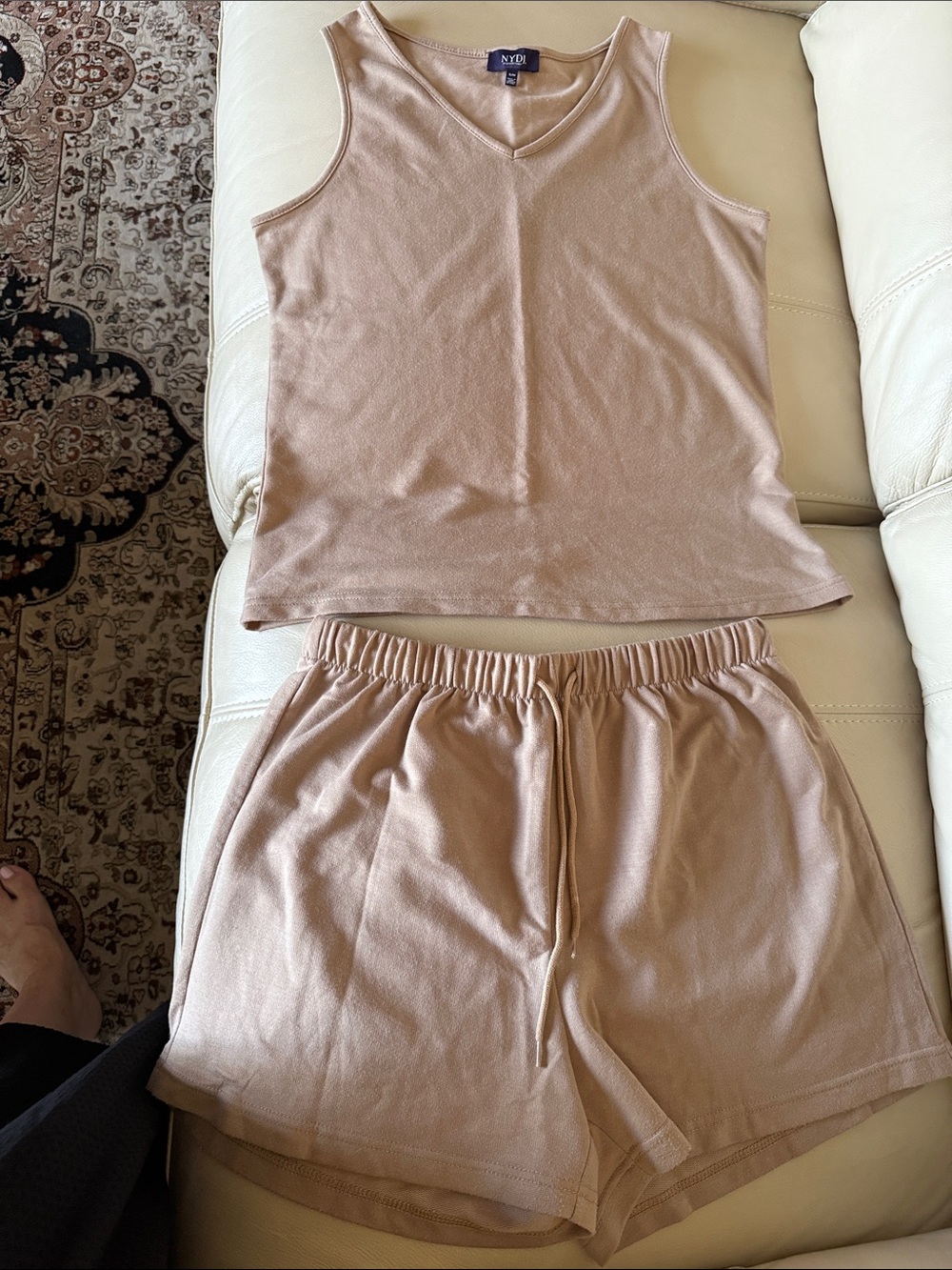 Two-Piece Tank Top and Drawstring Shorts Set in Beige. Brand new. Size small